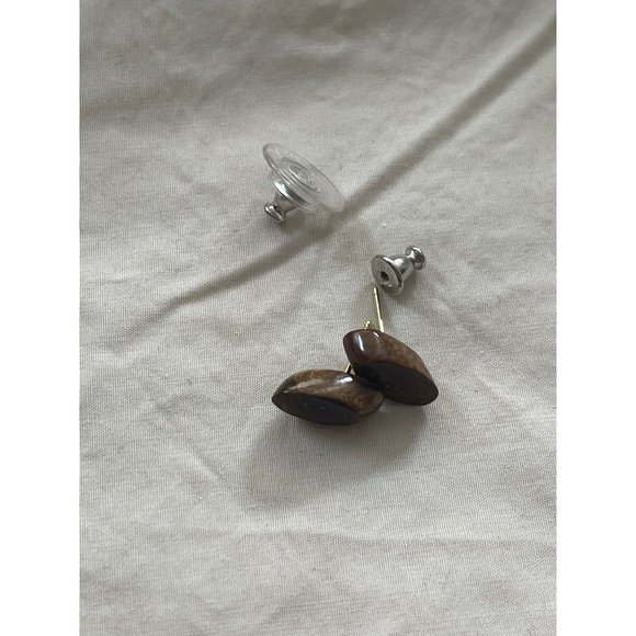 Vintage Monet Brown Wood Earrings - Picture 9 of 11